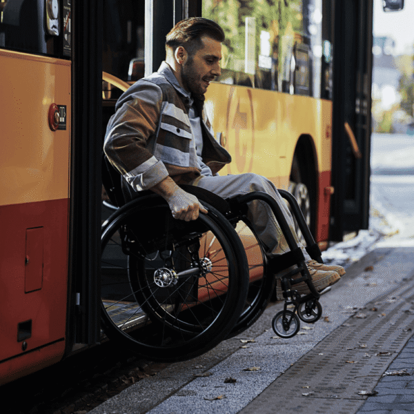 Omobic Trailblazer tyre in use - jumping out of the bus